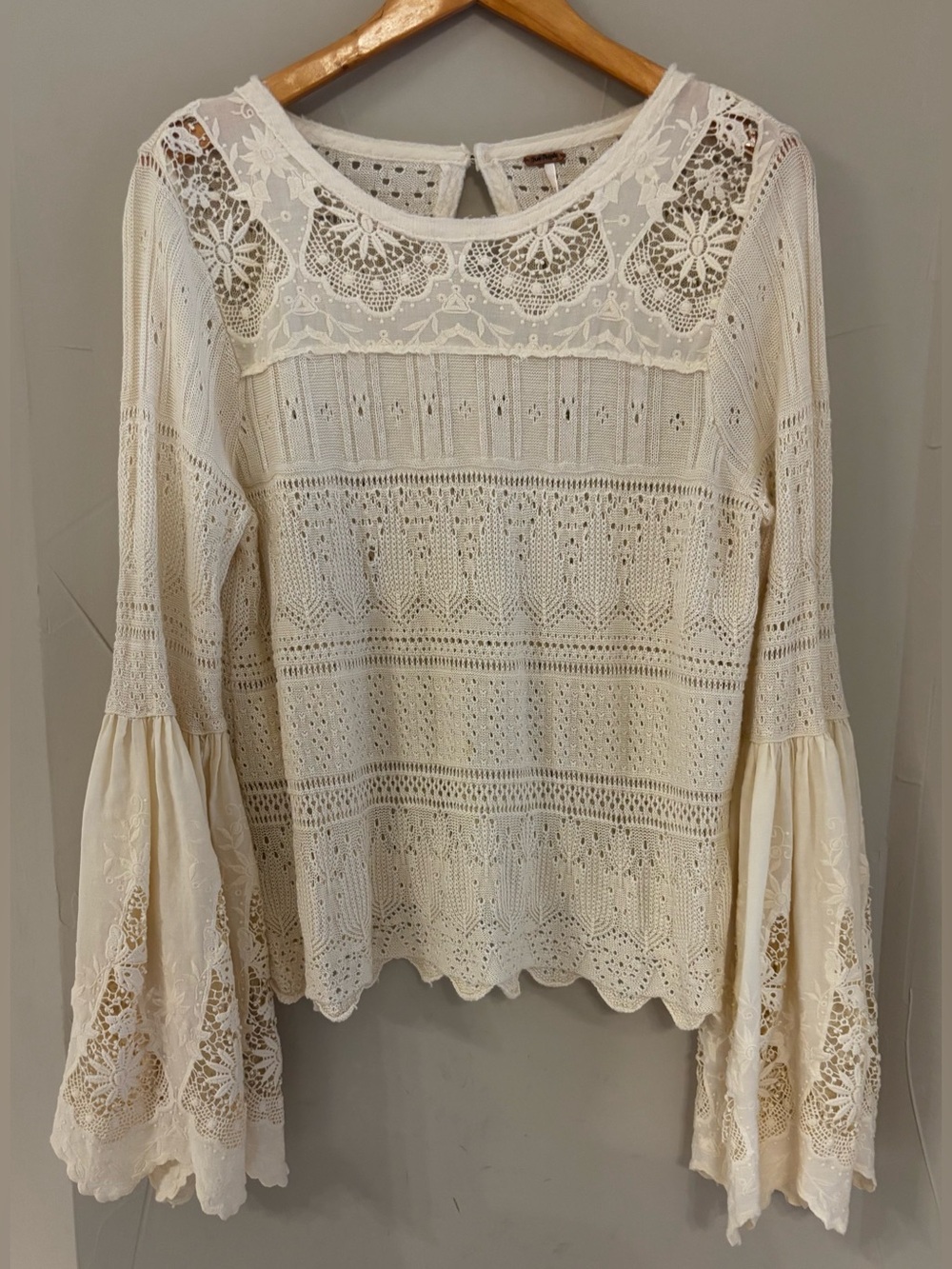 Free People Women’s Cream Crochet Knit Blouse - Picture 1 of 6